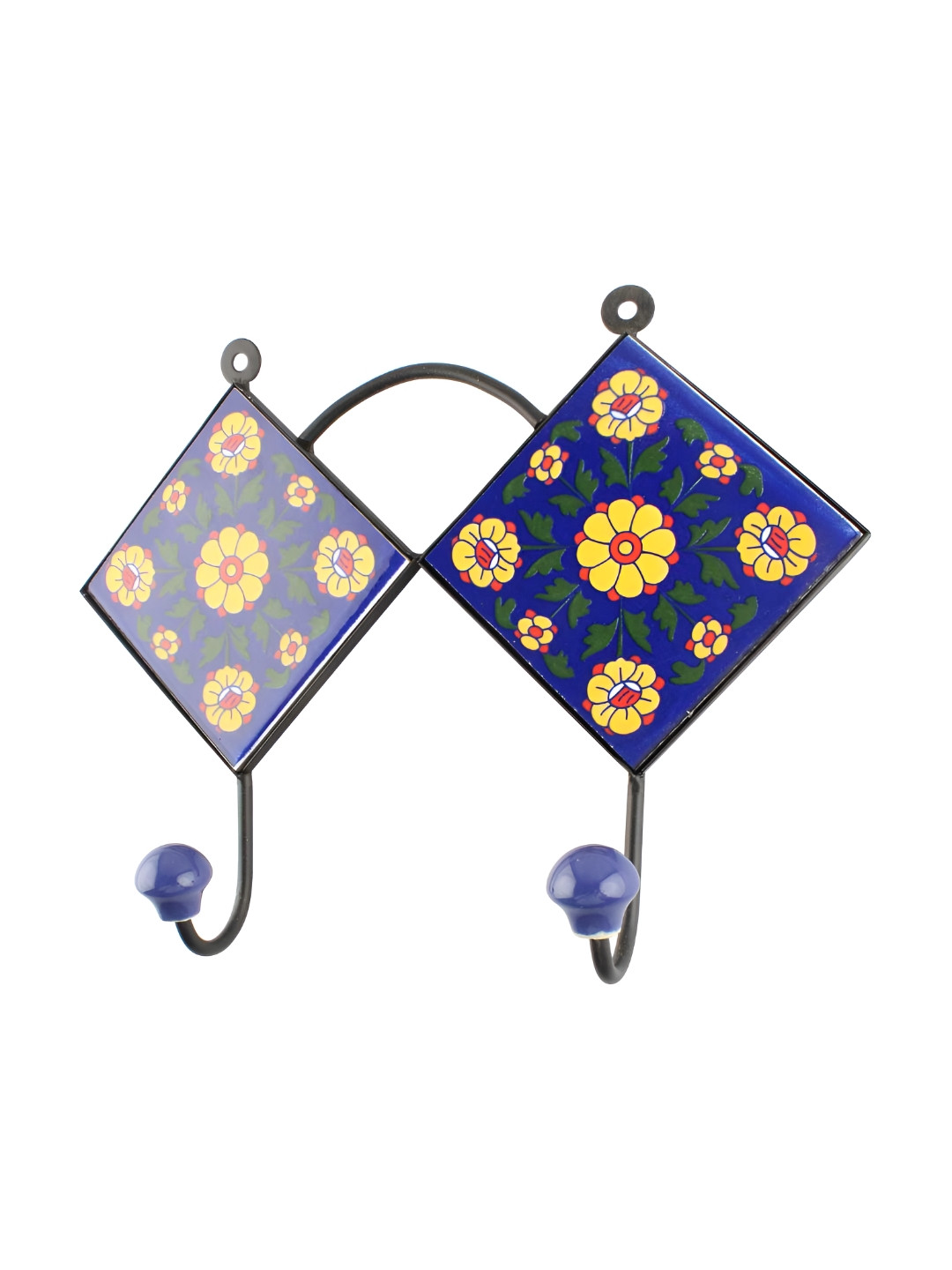 

Indianshelf Blue & Green Floral Printed Ceramic Wall Key Holder