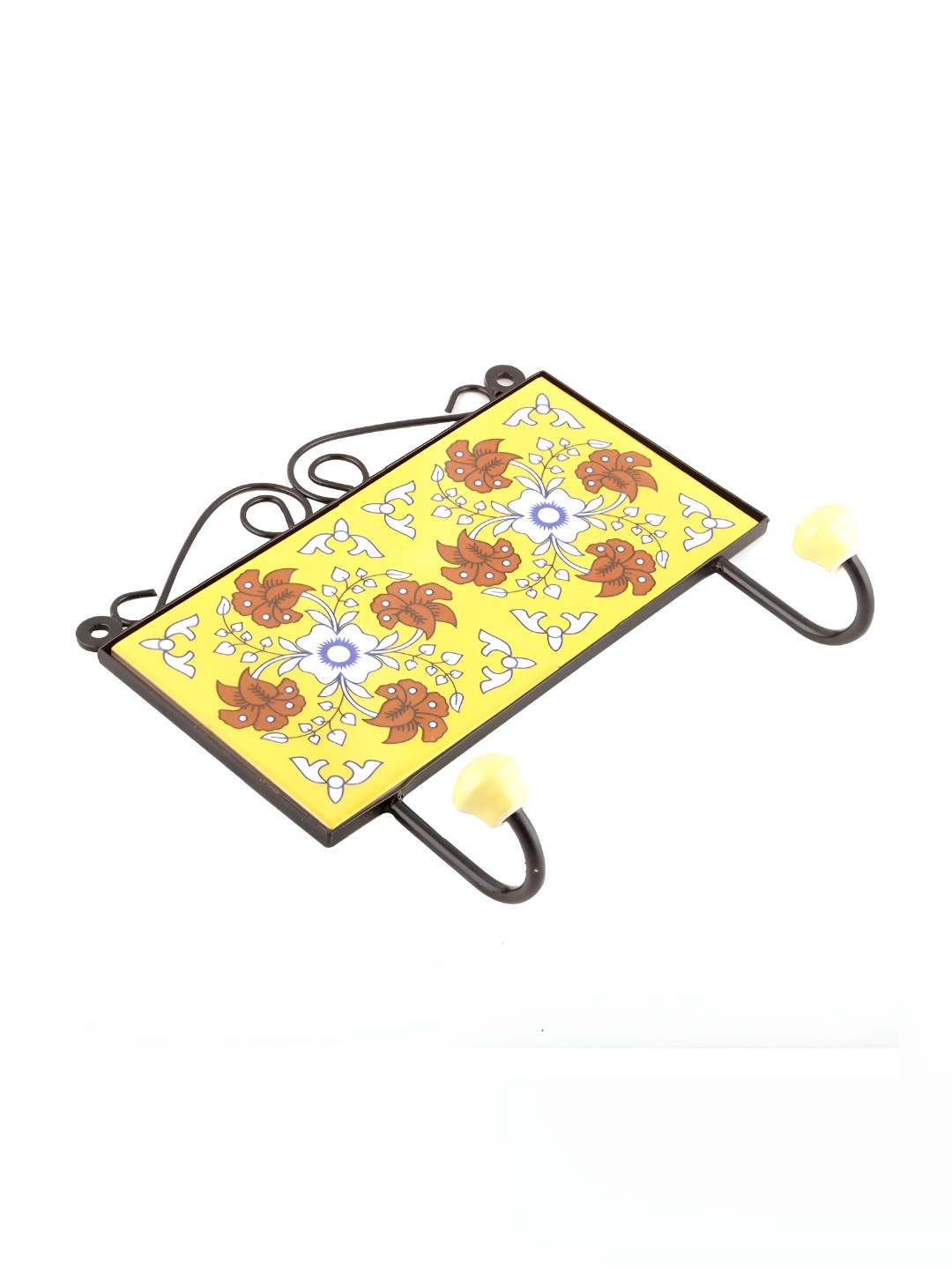 

Indianshelf Yellow & Red Floral Printed Ceramic Wall Key Holder