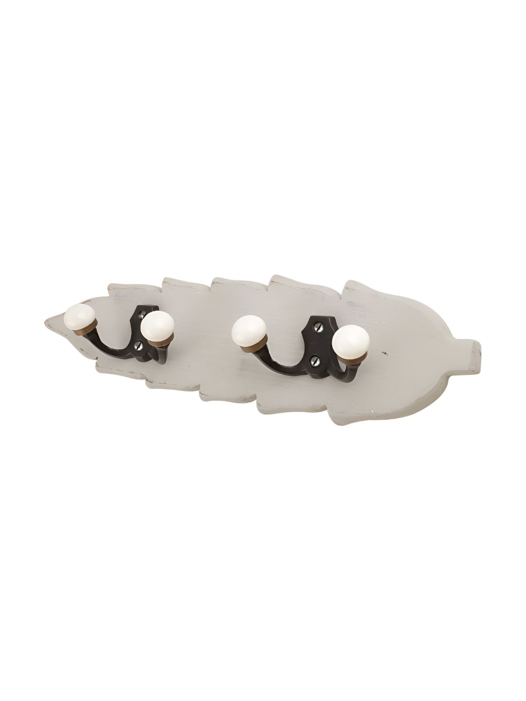 

Indianshelf White & Grey Leaf Shape Double Loop Wooden Wall Key Holder