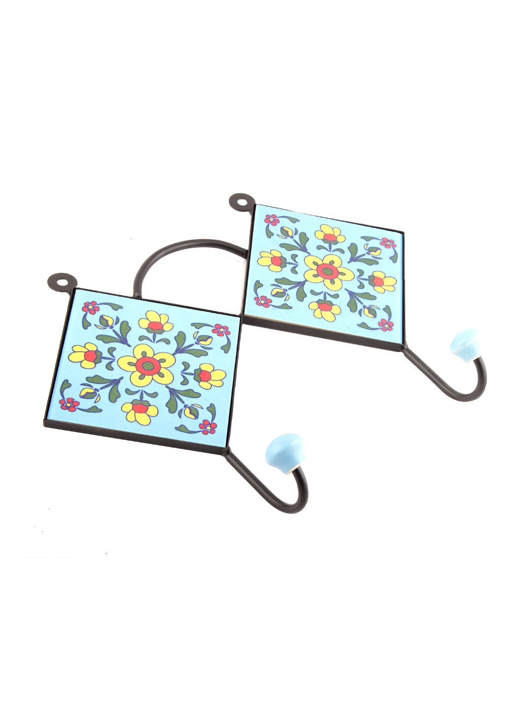 

Indianshelf Turquoise Blue Tiny Flower Tile 2 Hooks Key Holder