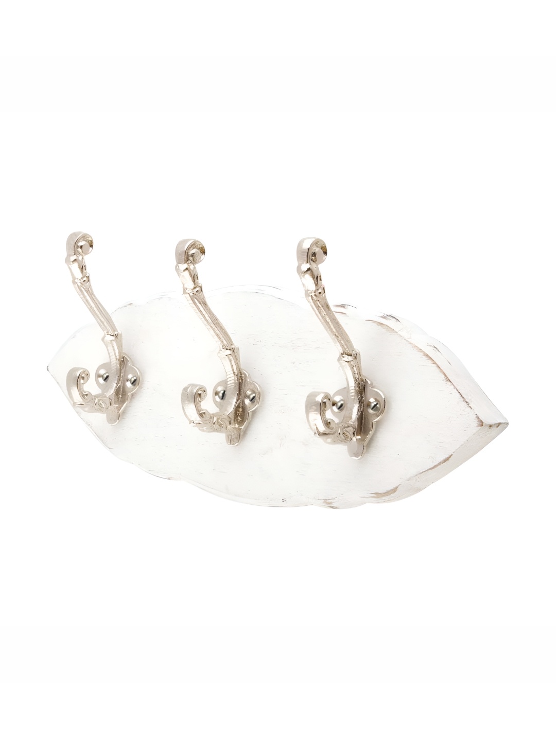 

Indianshelf White & Beige Leaf Shape Double Loop Wooden 3 Hooks Key Holder