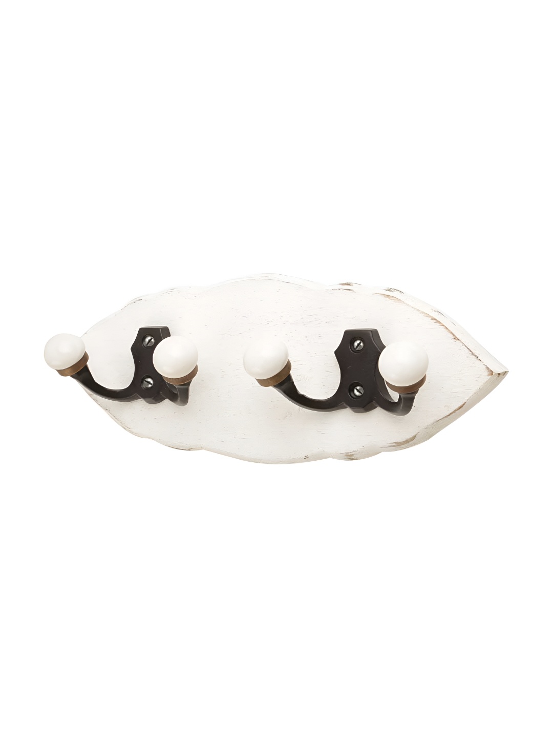 

Indianshelf White Leaf Shape Double Loop 4 Hooks Key Holder