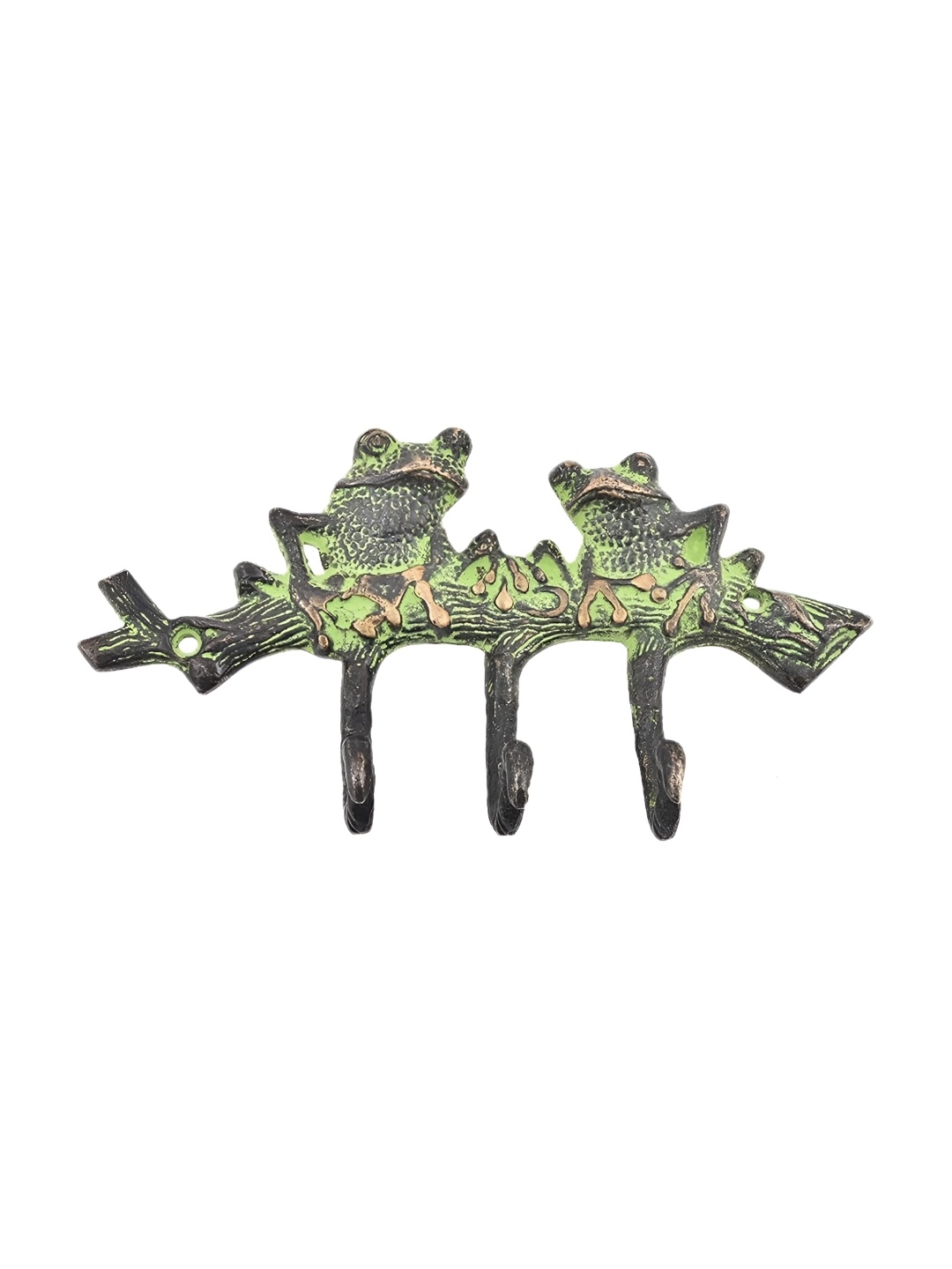 

Indianshelf Yellow & Grey Frogs Shape Antique Brass 3 Hooks Key Holder