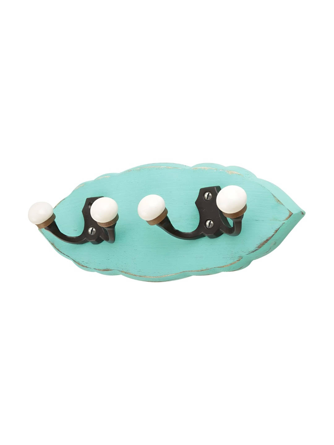 

Indianshelf Green Leaf Shape Double Loop 4 Hooks Key Holder