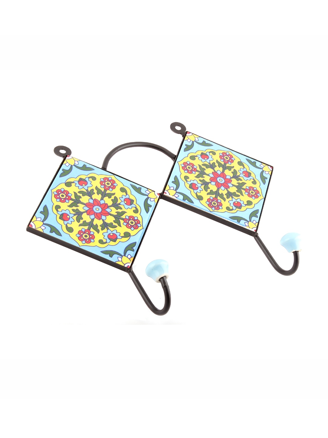 

Indianshelf Turquoise Blue Tiny Flower Tile 2 Hooks Key Holder