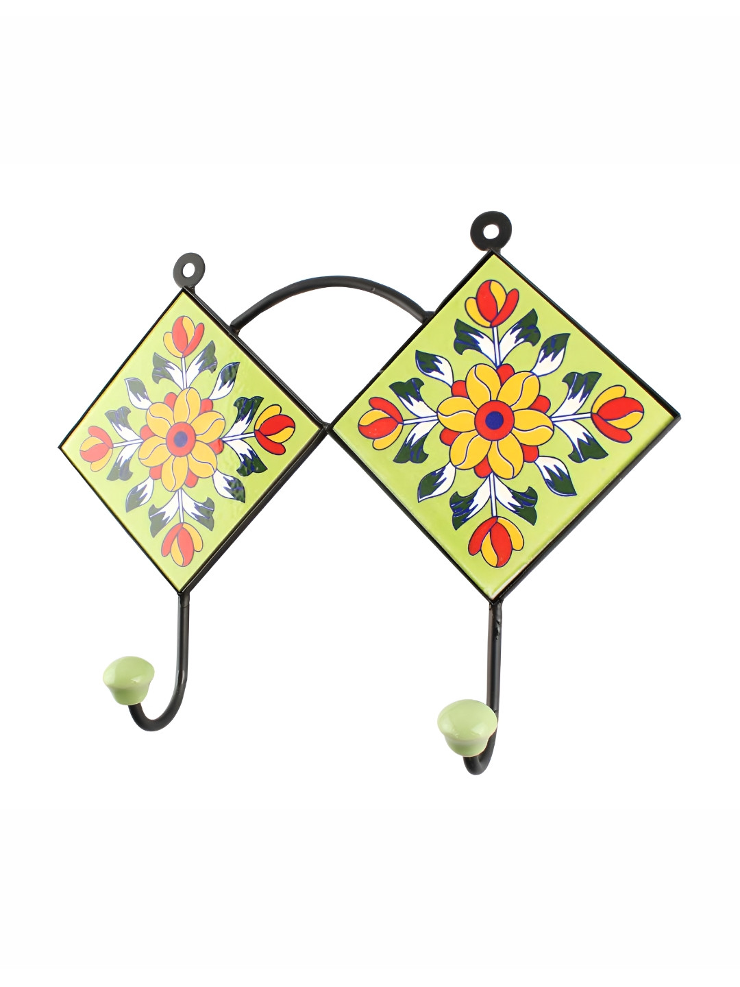 

Indianshelf Green & Yellow Sunflower Printed Tile Wall Hooks Key Holder