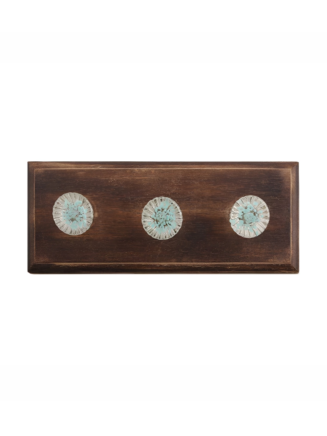 

Indianshelf Brown & Turquoise Blue Floral Printed Wooden Wall Hooks Key Holder