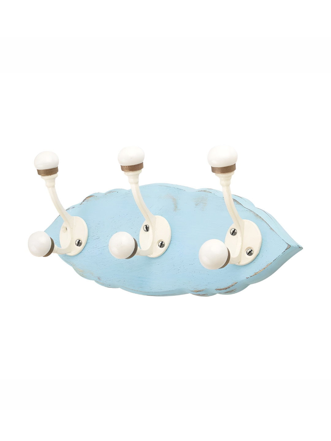 

Indianshelf White & Turquoise Blue Leaf Shape Double Loop Wooden Wall Hooks Key Holder