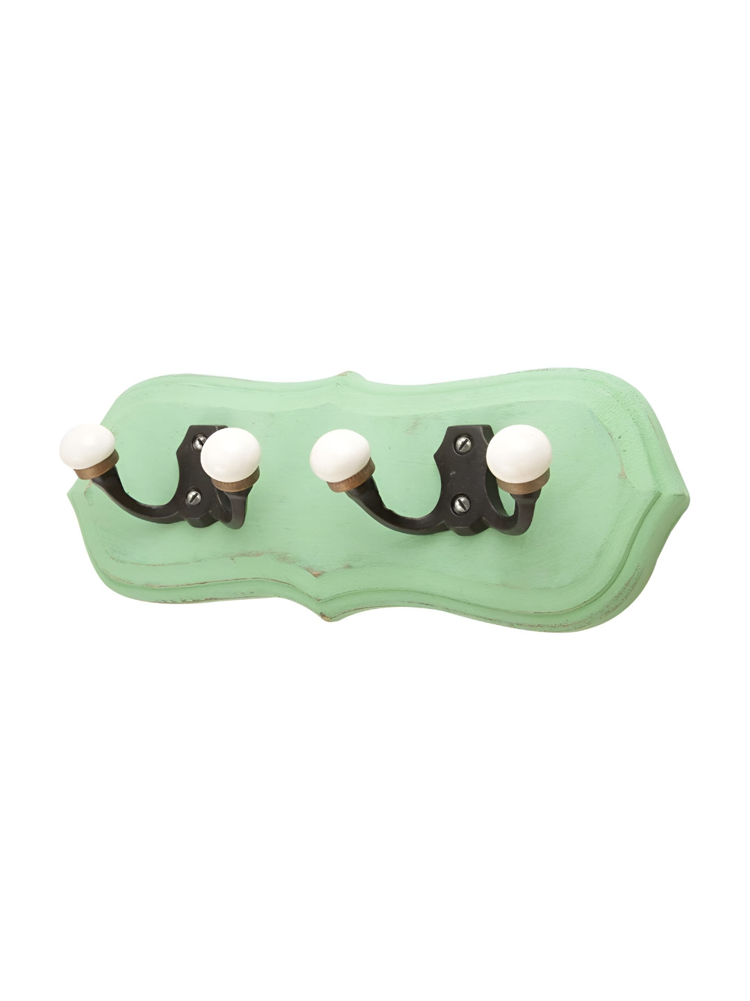 

Indianshelf White & Green Leaf Shape Double Loop Wooden Wall Hooks Key Holder