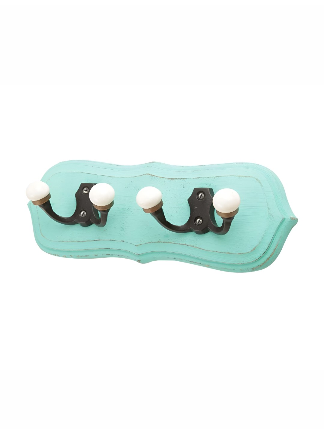 

Indianshelf Green & White Double Loop Wooden Wall 4 Hooks Key Holder