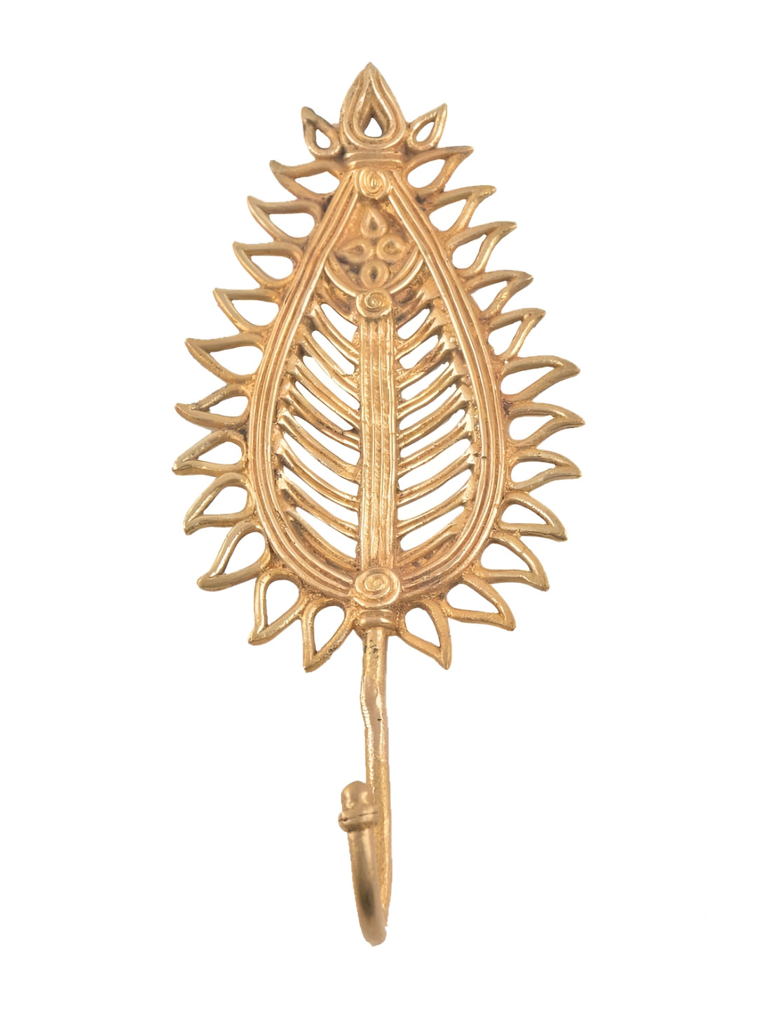 

Indianshelf Gold Toned Leaf Shape Antique Textured Brass Wall 1 Hooks Key Holder