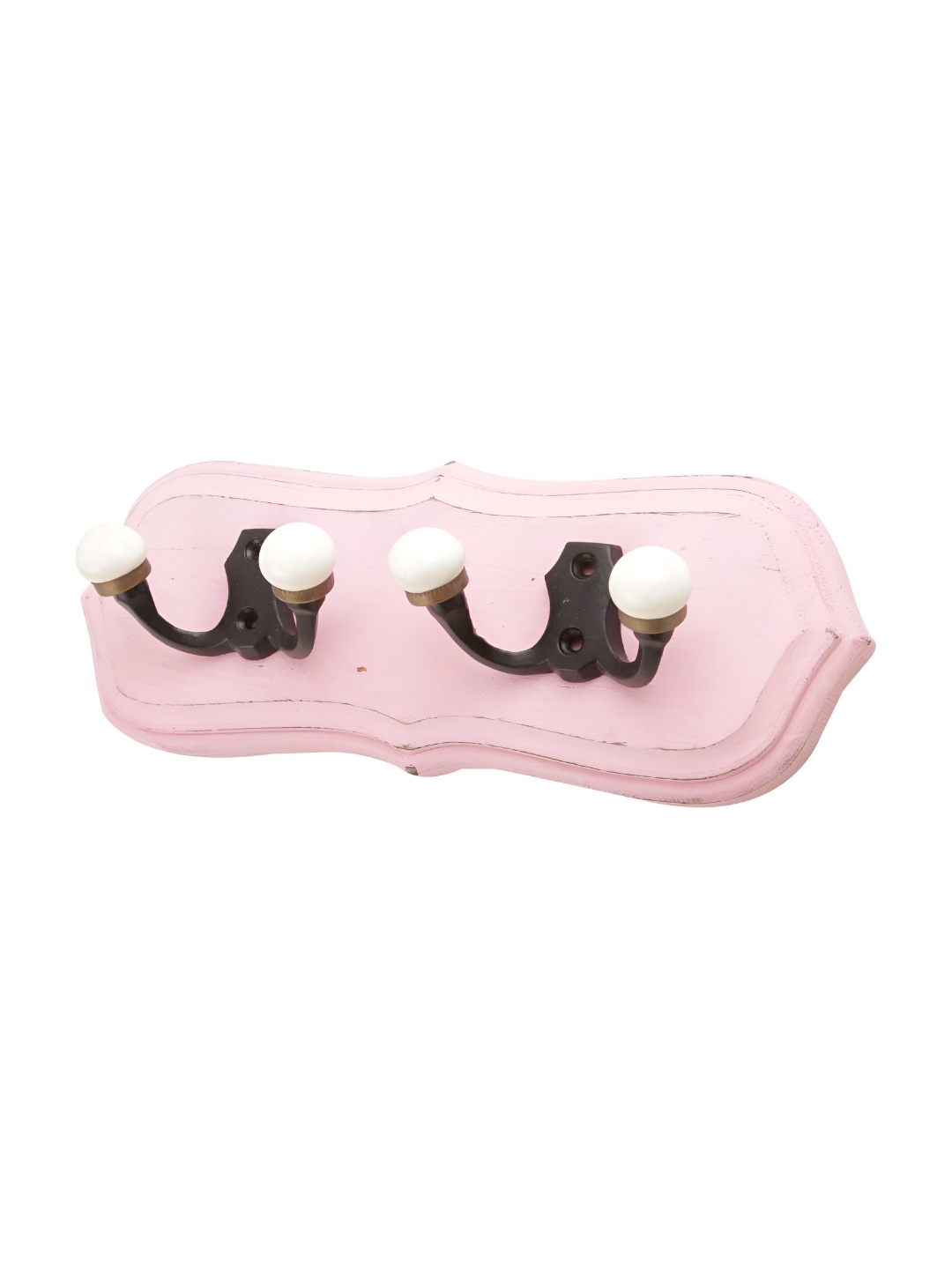 

Indianshelf Pink & White Double Loop Wooden Wall 4 Hooks Key Holder