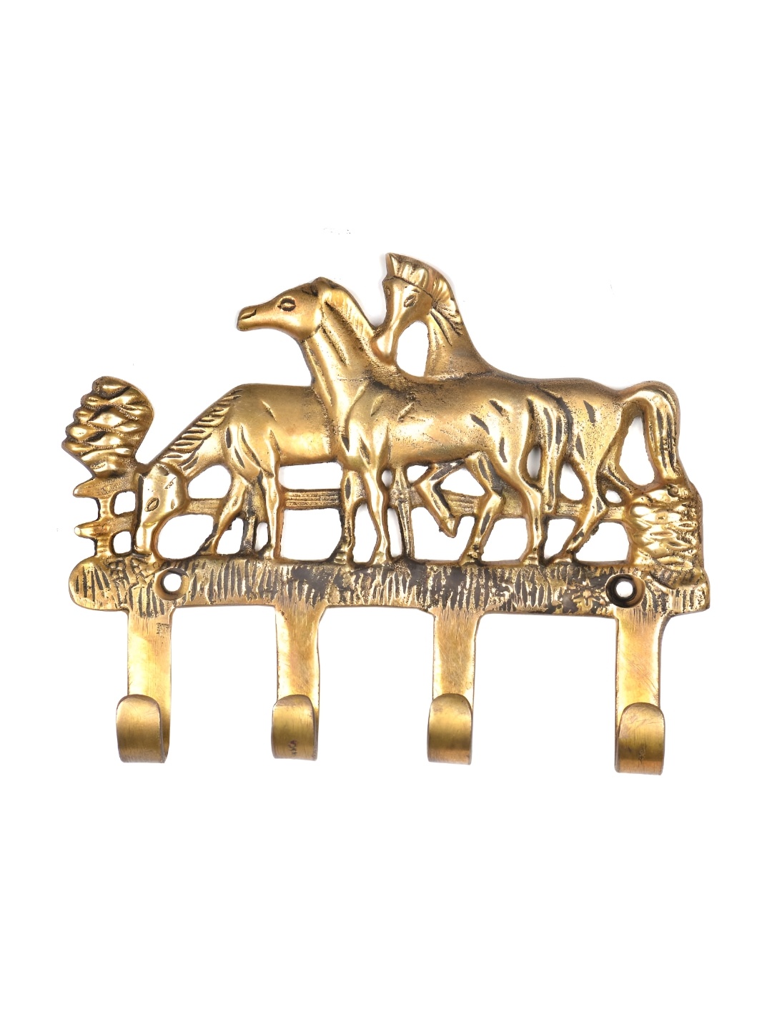 

Indianshelf Gold Toned Horse Brass Wall 4 Hooks Key Holder