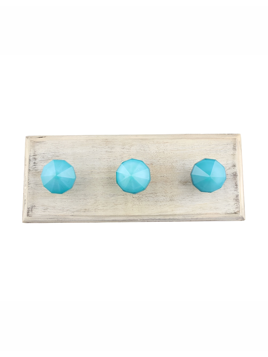 

Indianshelf Turquoise Blue & Beige Wooden Wall 3 Hooks Key Holder