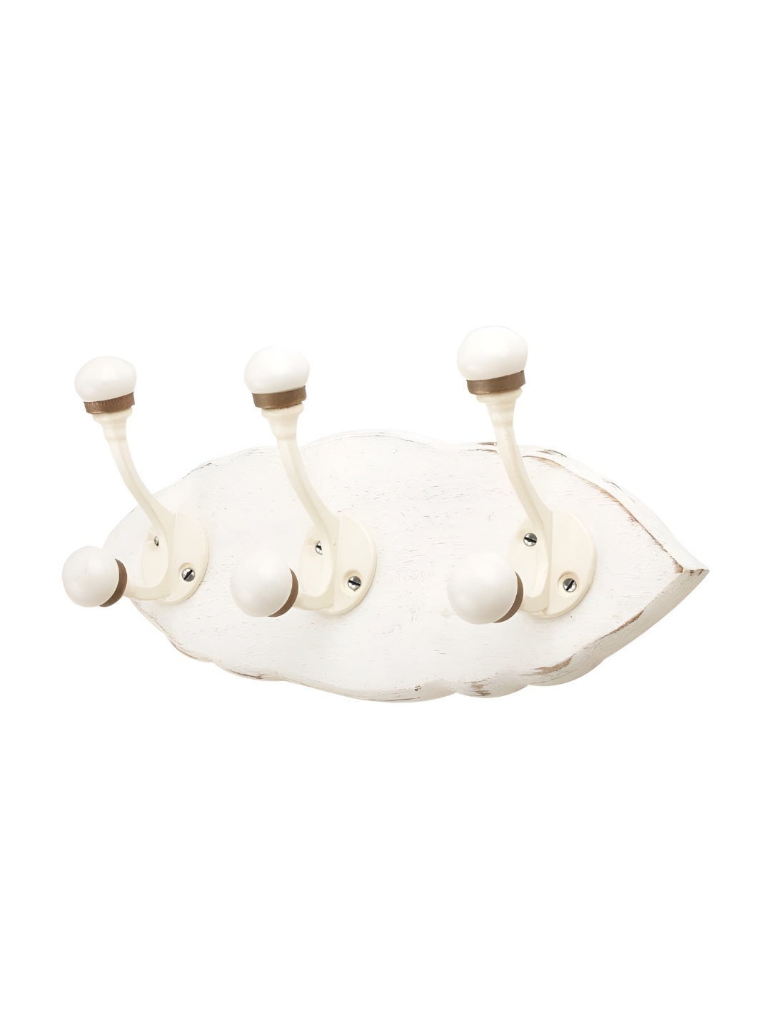 

Indianshelf White Leaf Shape Double Loop Wooden Wall 3 Hooks Key Holder