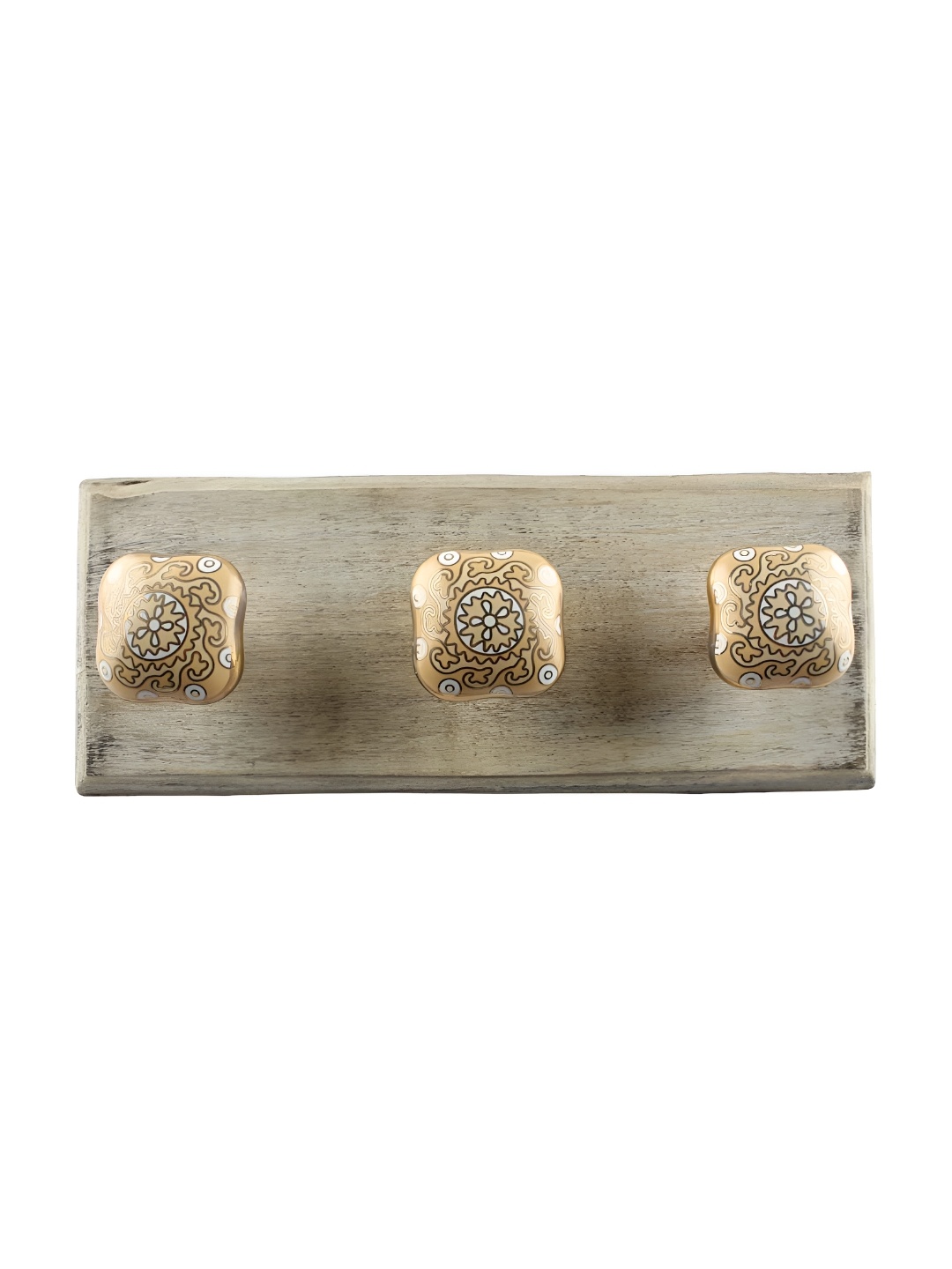 

Indianshelf Mustard Yellow & Beige Wooden Wall 3 Hooks Key Holder