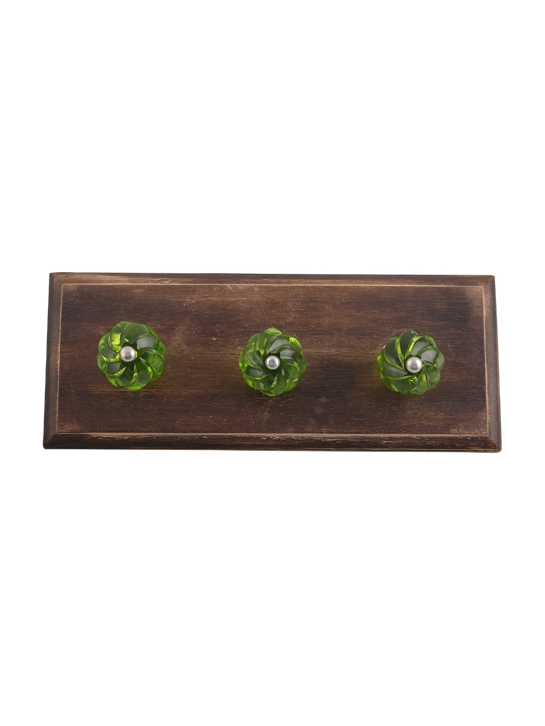 

Indianshelf Green & Brown Flower Cut Textured Wooden Wall 2 Hooks Key Holder