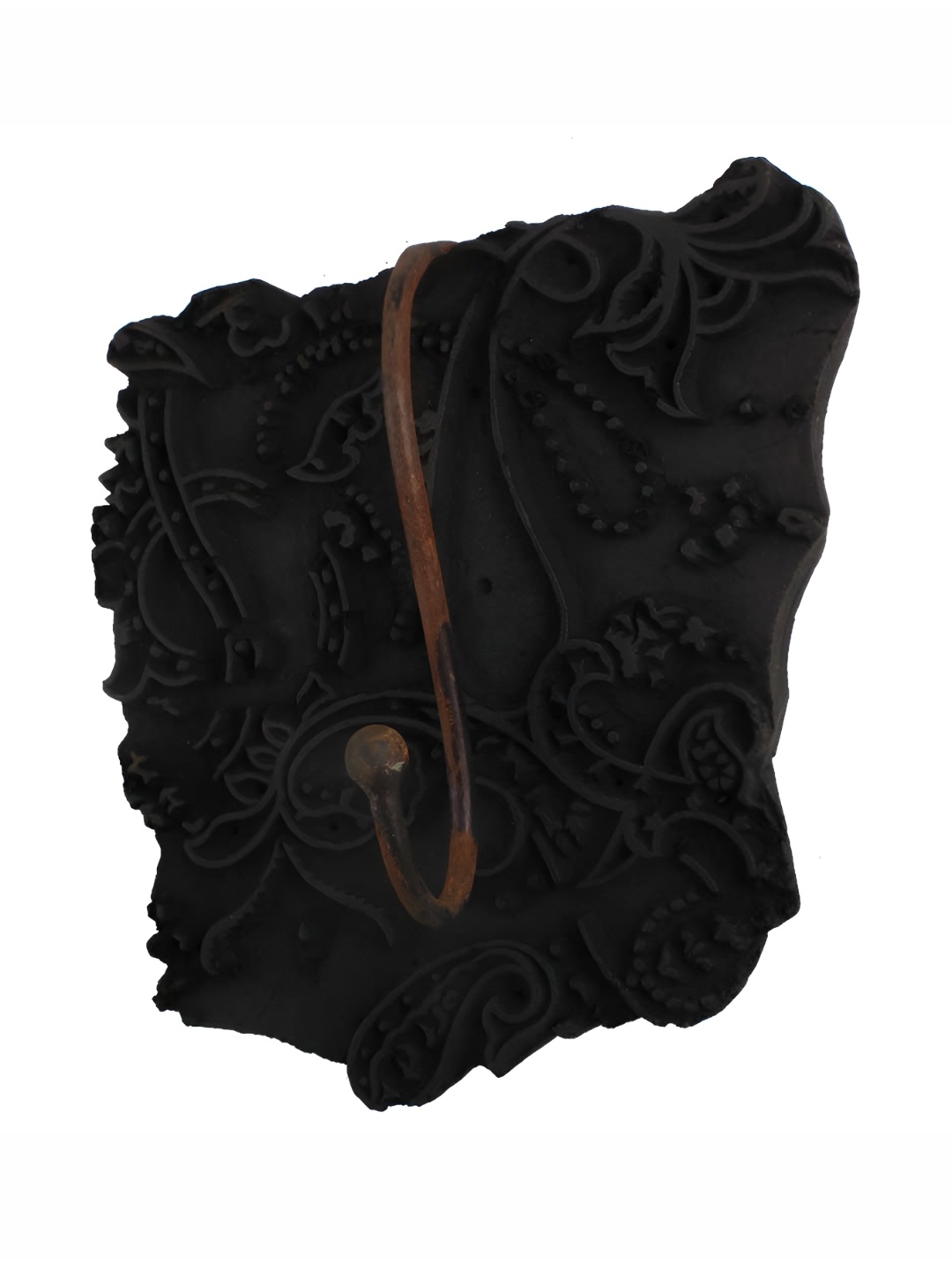 

Indianshelf Brown & Black Floral Textured Wooden Wall 1 Hook Key Holder
