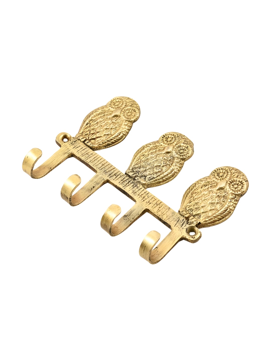 

Indianshelf Gold Toned Owls Textured Brass Wall 4 Hooks Key Holder