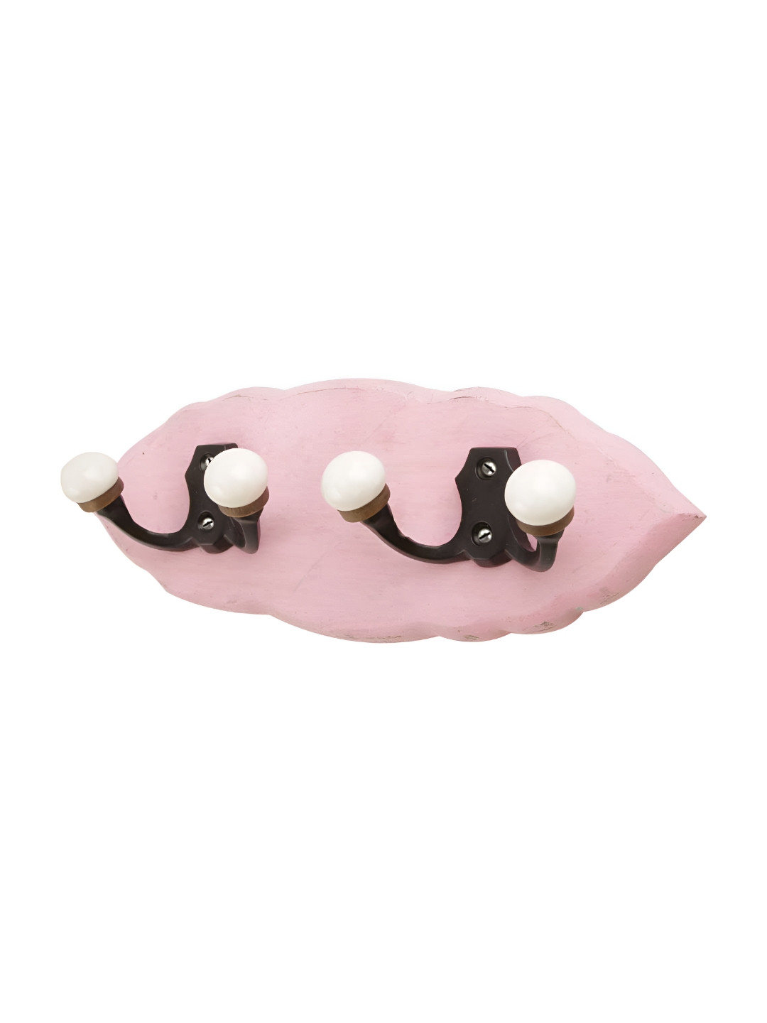 

Indianshelf Pink & White Leaf Shaped Double Loop Wooden Wall 4 Hooks Key Holder