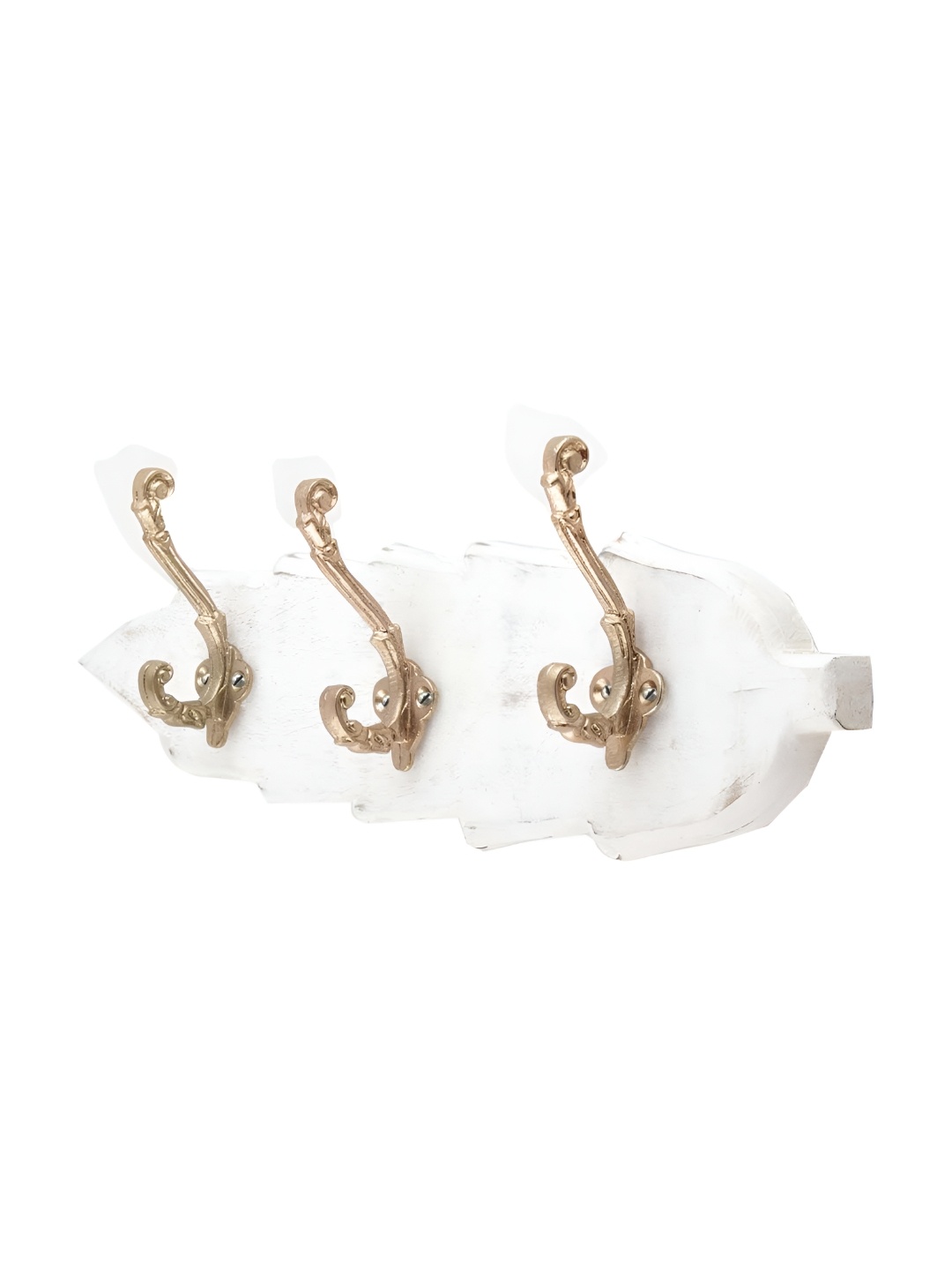 

Indianshelf White & Gold Toned Textured Wooden Wall 3 Hooks Key Holder
