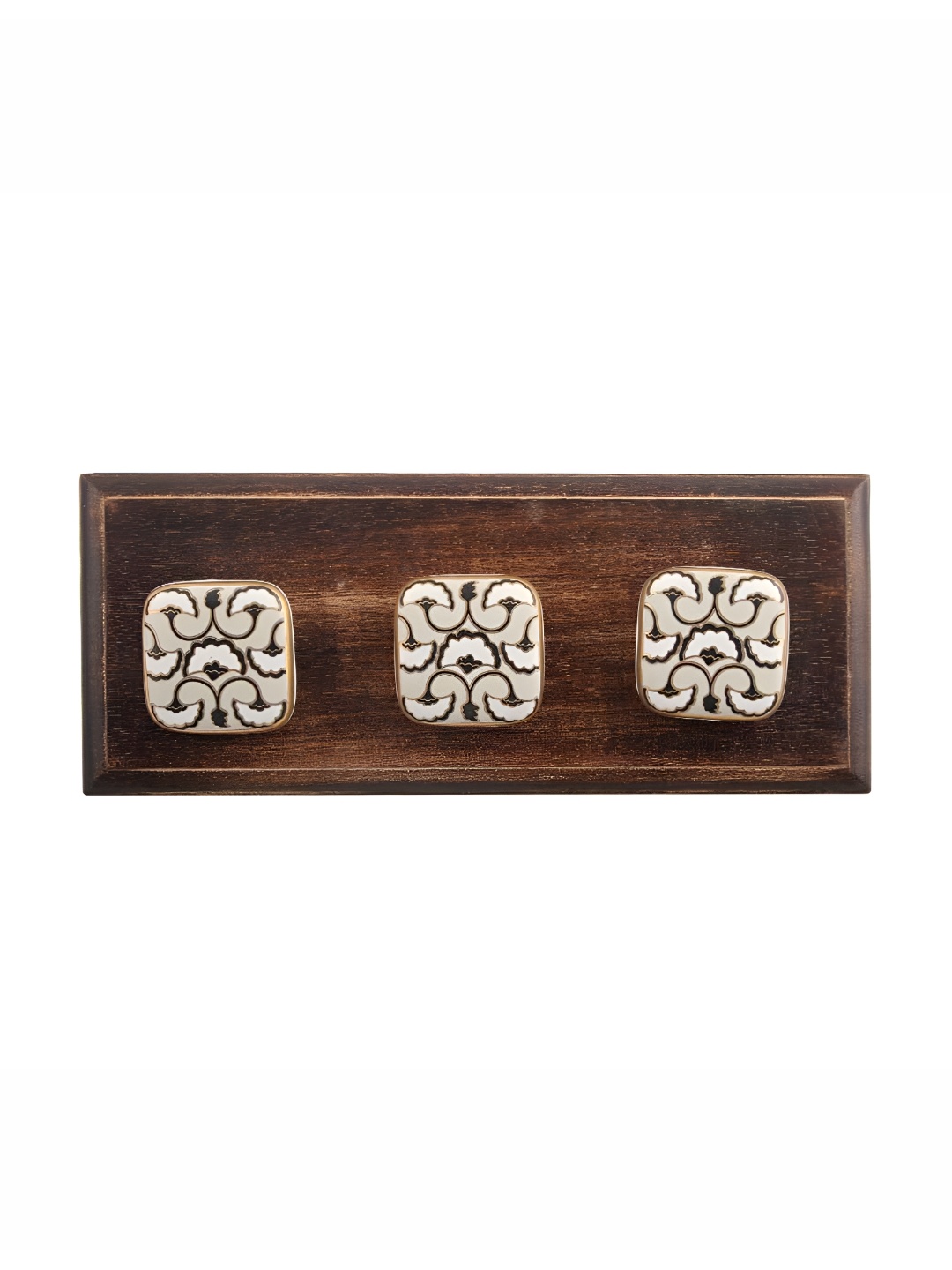 

Indianshelf Black & White Floral Printed Wooden Wall Hooks Key Holder