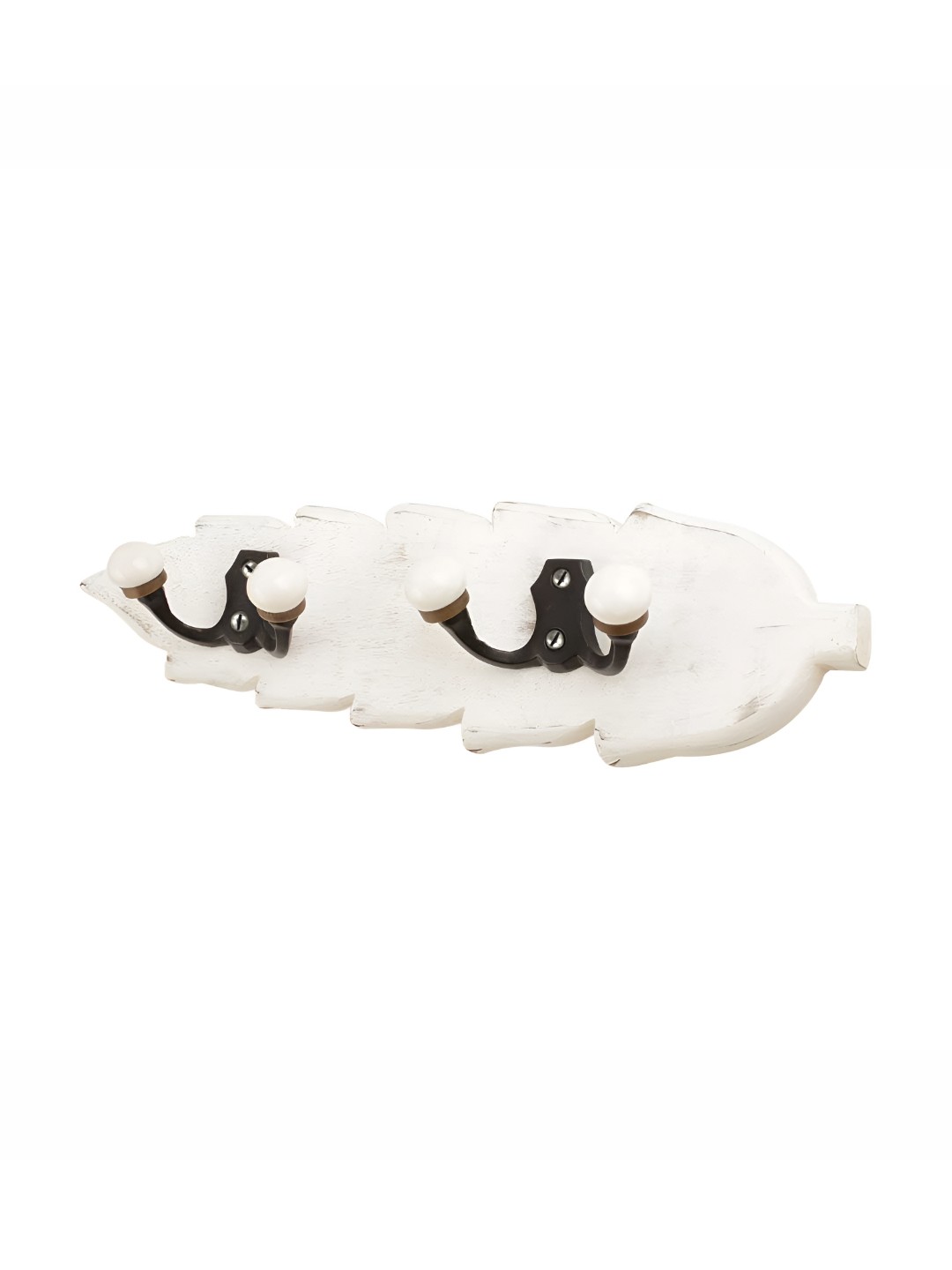 

Indianshelf White & Beige Leaf Shape Double Loop Wooden Wall Hooks Key Holder
