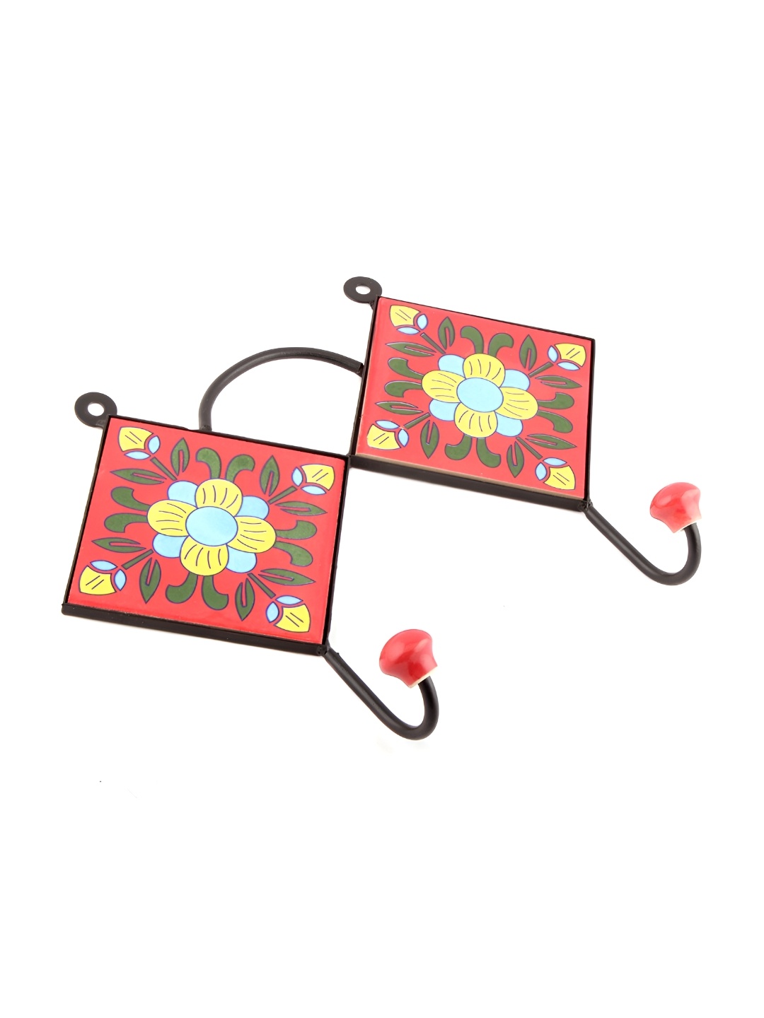

Indianshelf Yellow & Red Floral Printed Ceramic Wall Hooks Key Holder