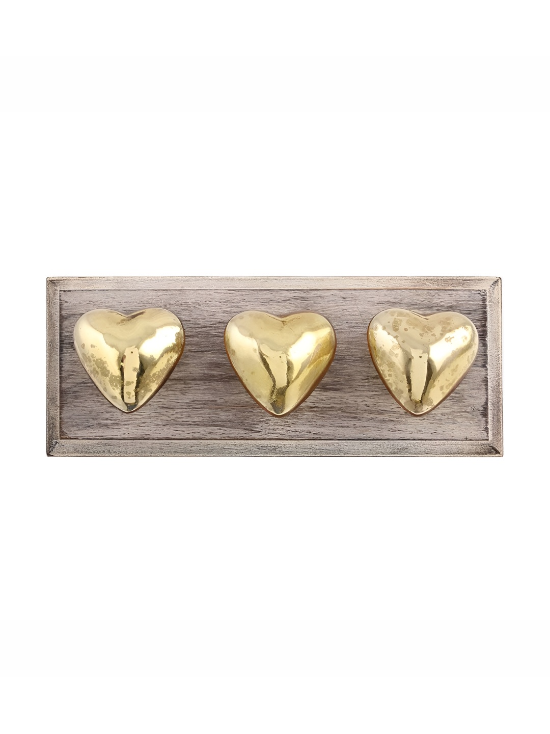 

Indianshelf Brown Heart Mercury Design Wooden Wall Hooks Key Holder, Gold