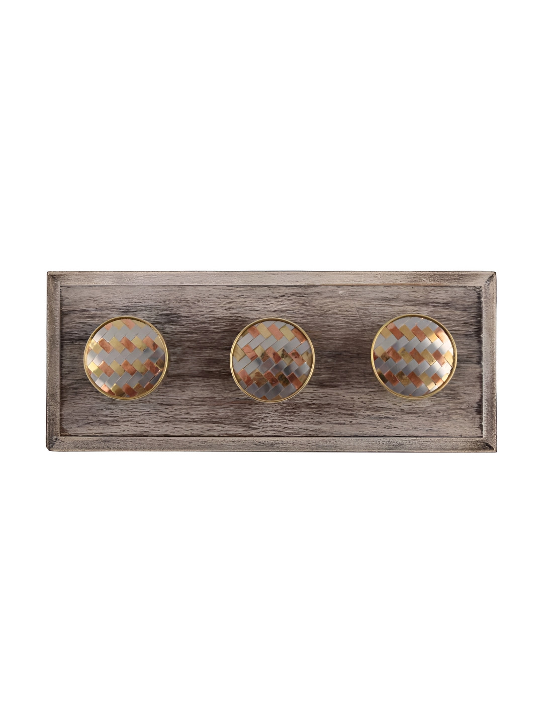 

Indianshelf Beige & Grey Cross Printed Wooden Wall Hooks Key Holder