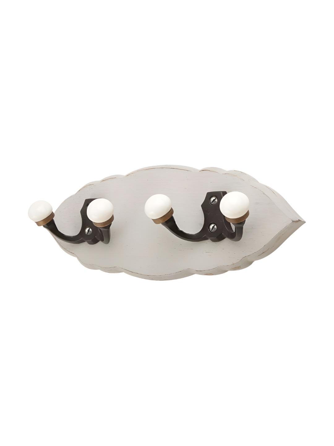 

Indianshelf Grey Leaf Shape Double Loop Wall Hooks Key Holder