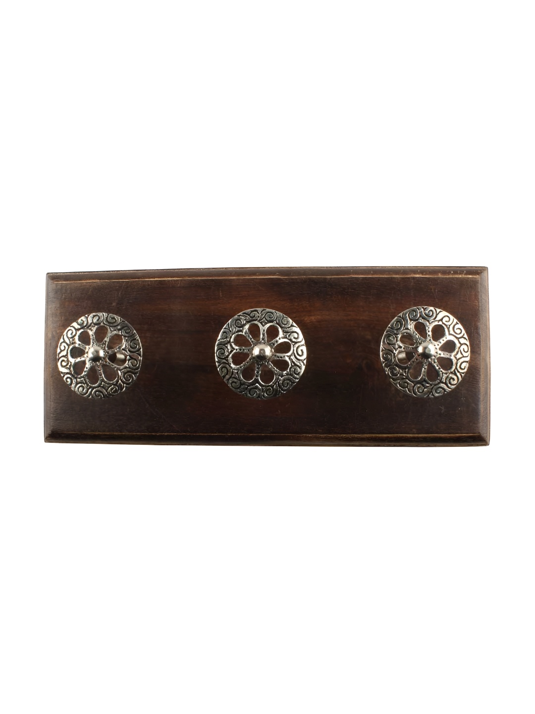 

Indianshelf Flower Design Wooden Wall Hooks Key Holder, Silver