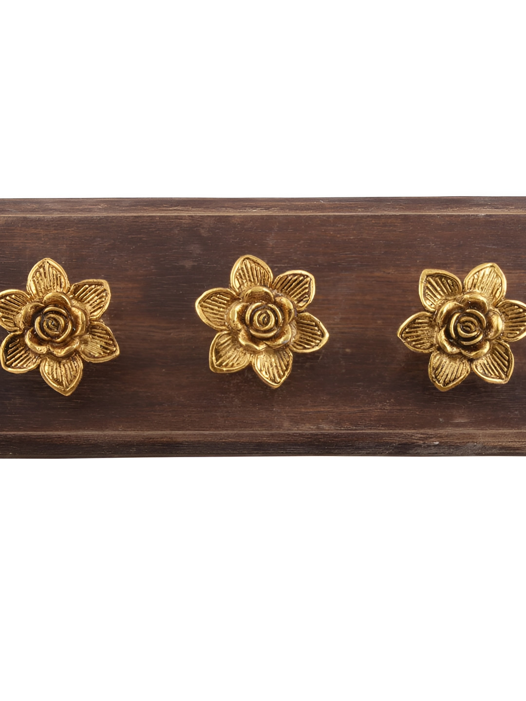 

Indianshelf Gold Toned & Brown Textured Wooden Wall 3 Hooks Key Holder