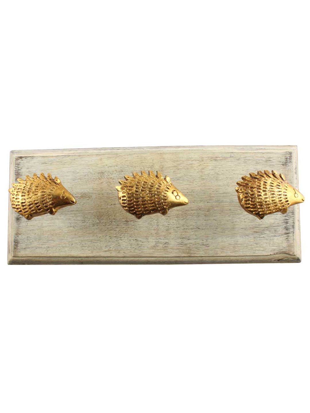 

Indianshelf Gold Toned & Beige Wooden Wall 3 Hooks Key Holder