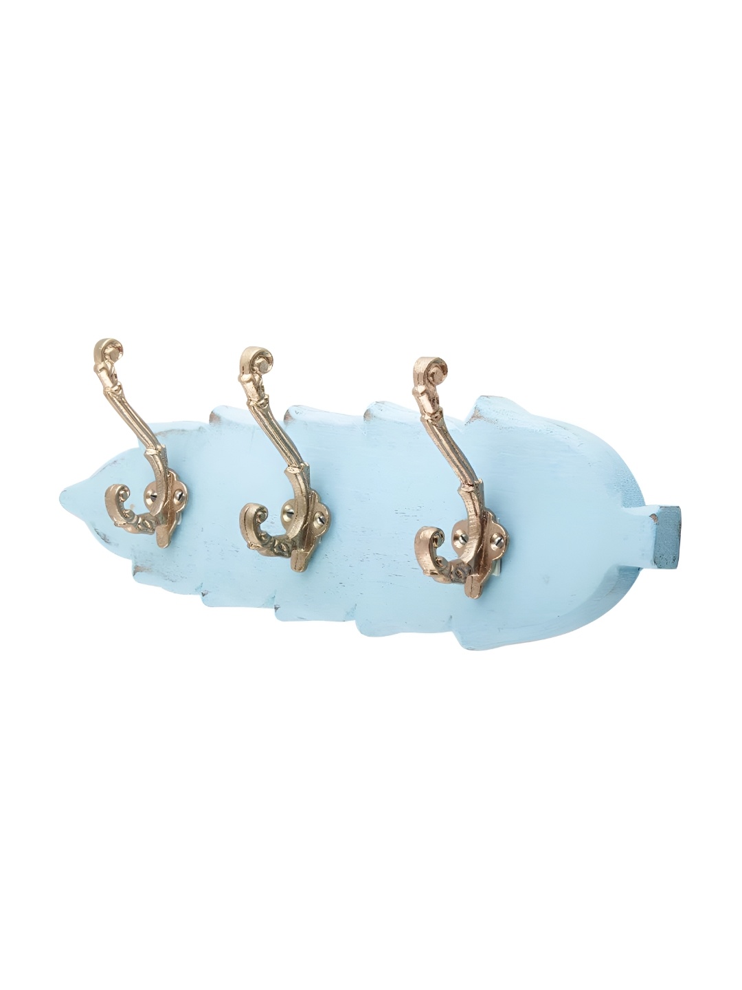 

Indianshelf Turquoise Blue & Gold Toned Wooden Wall 3 Hooks Key Holder