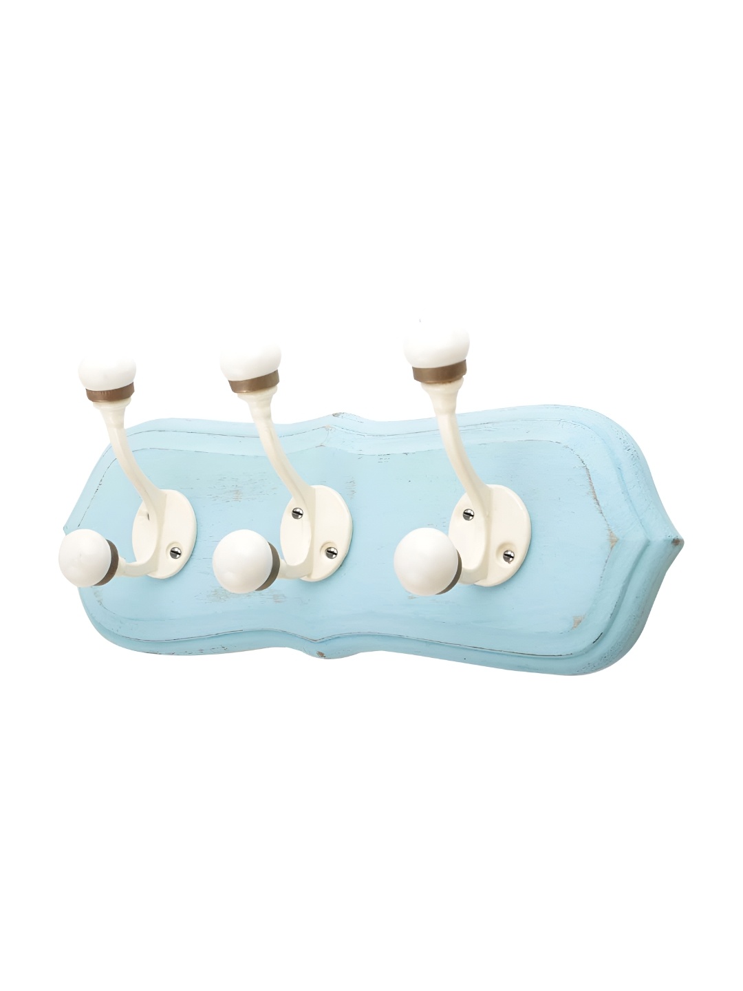 

Indianshelf Turquoise Blue & White Wooden Wall 3 Hooks Key Holder