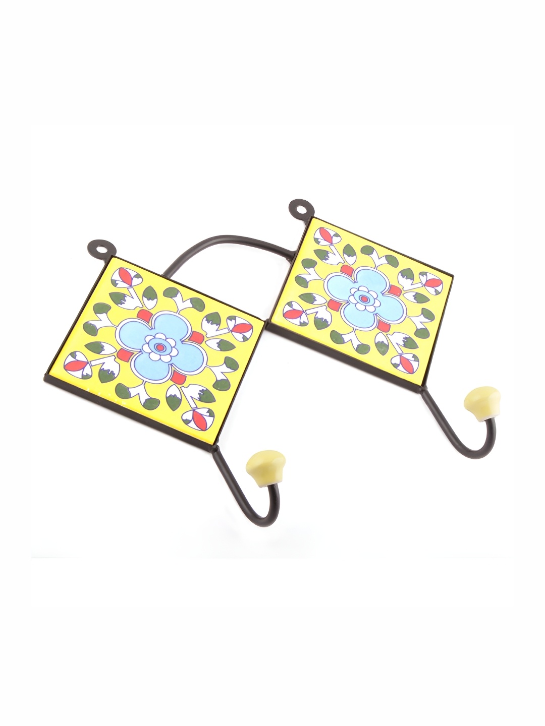 

Indianshelf Yellow & Blue Floral Printed Ceramic Wall Key Holder