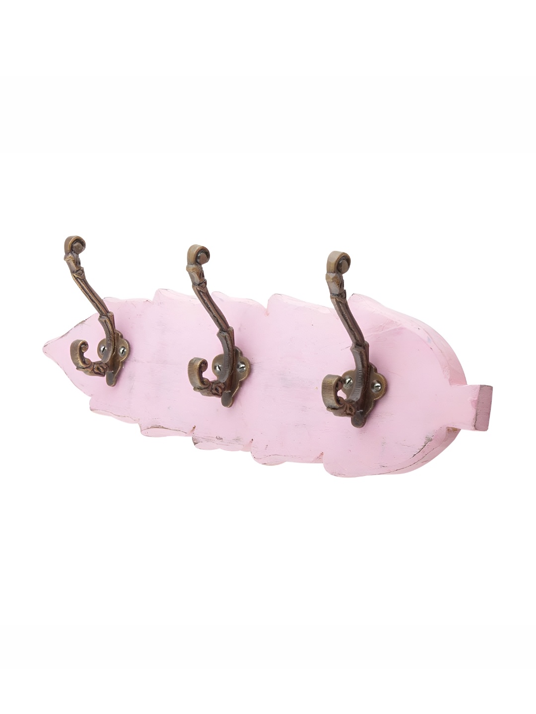 

Indianshelf White & Pink Leaf Shape Double Loop Wooden Wall Key Holder