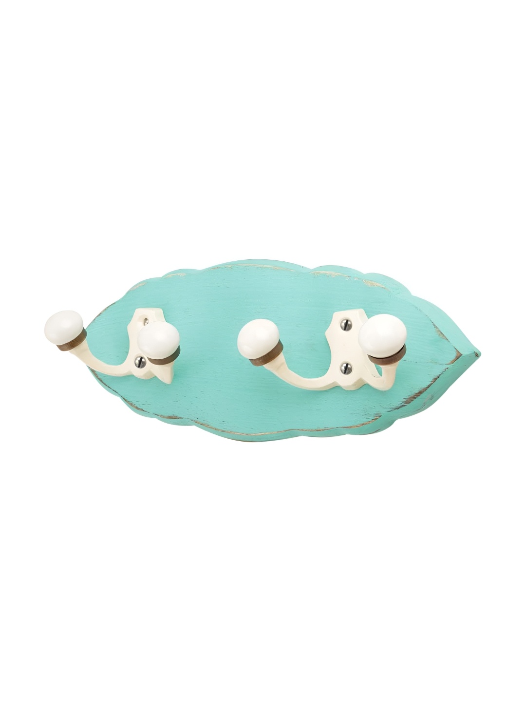 

Indianshelf White & Green Leaf Shape Double Loop Wooden Wall Key Holder