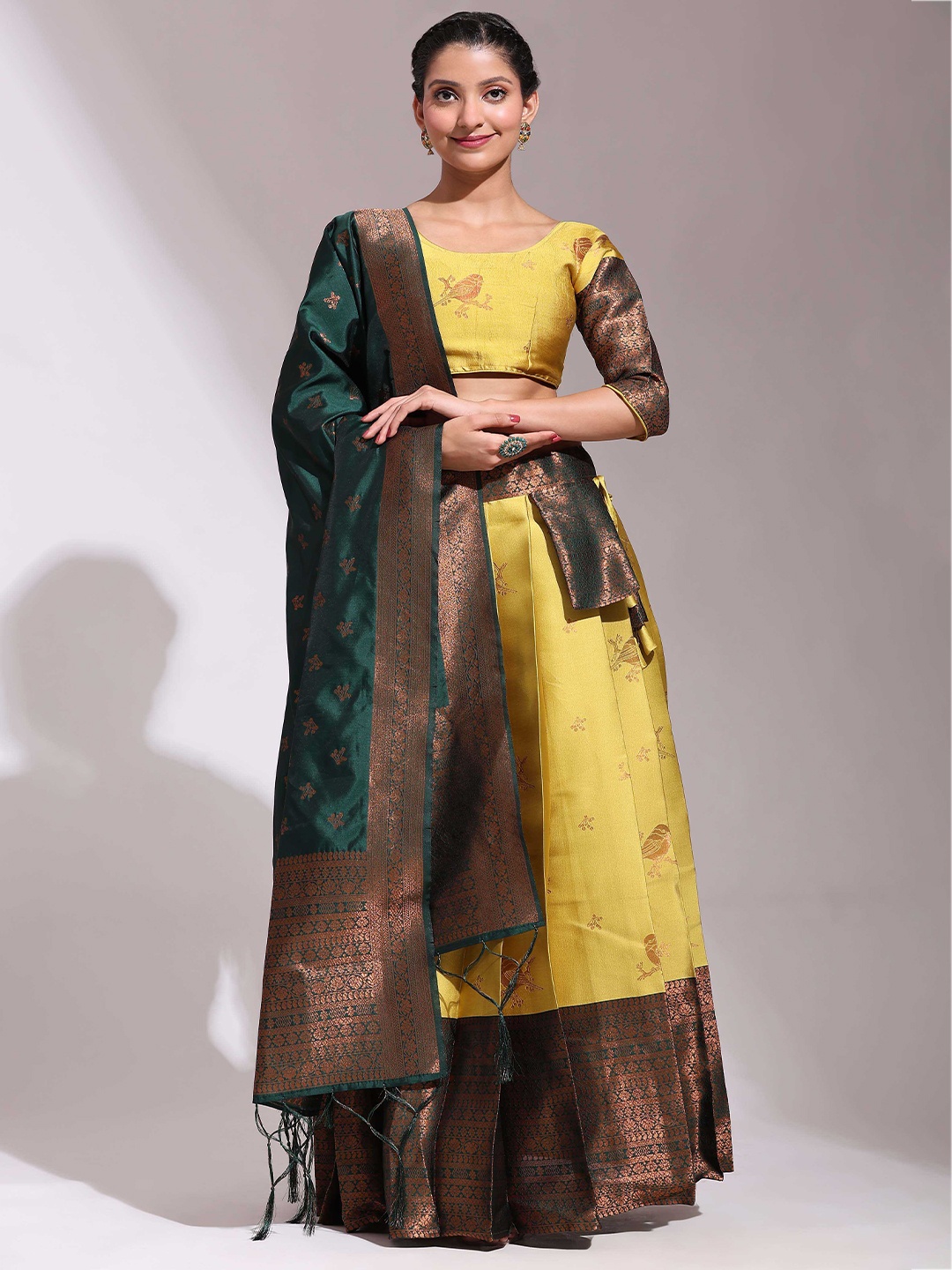 

Fabcartz Woven Design Semi-Stitched Lehenga & Unstitched Blouse With Dupatta, Yellow