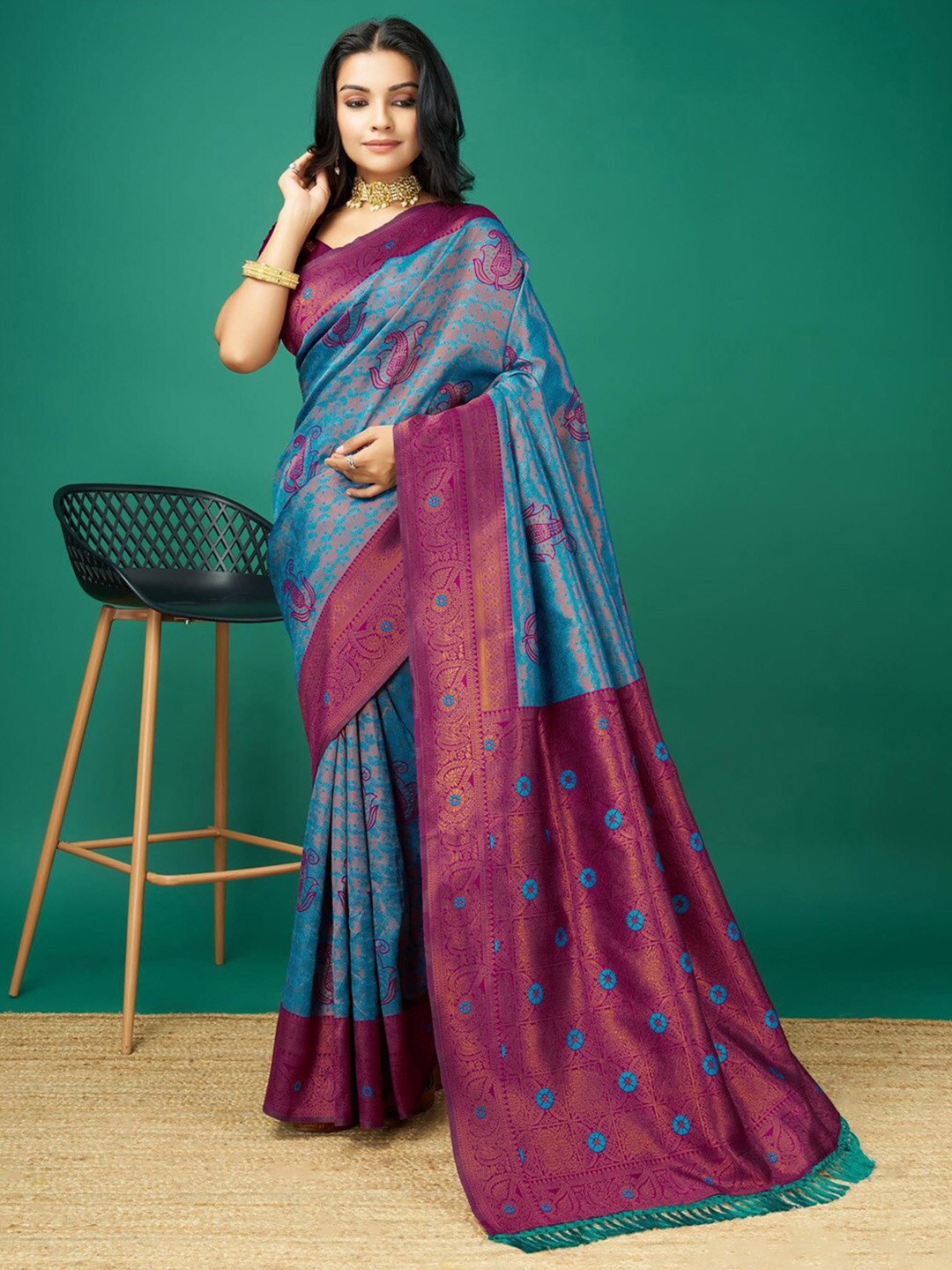 

Mitera Woven Design Pure Silk Banarasi Zari Saree, Blue