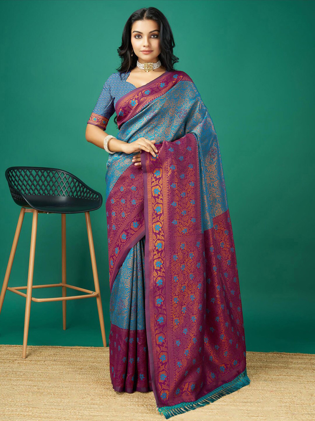 

Mitera Woven Design Zari Pure Silk Banarasi Saree, Blue