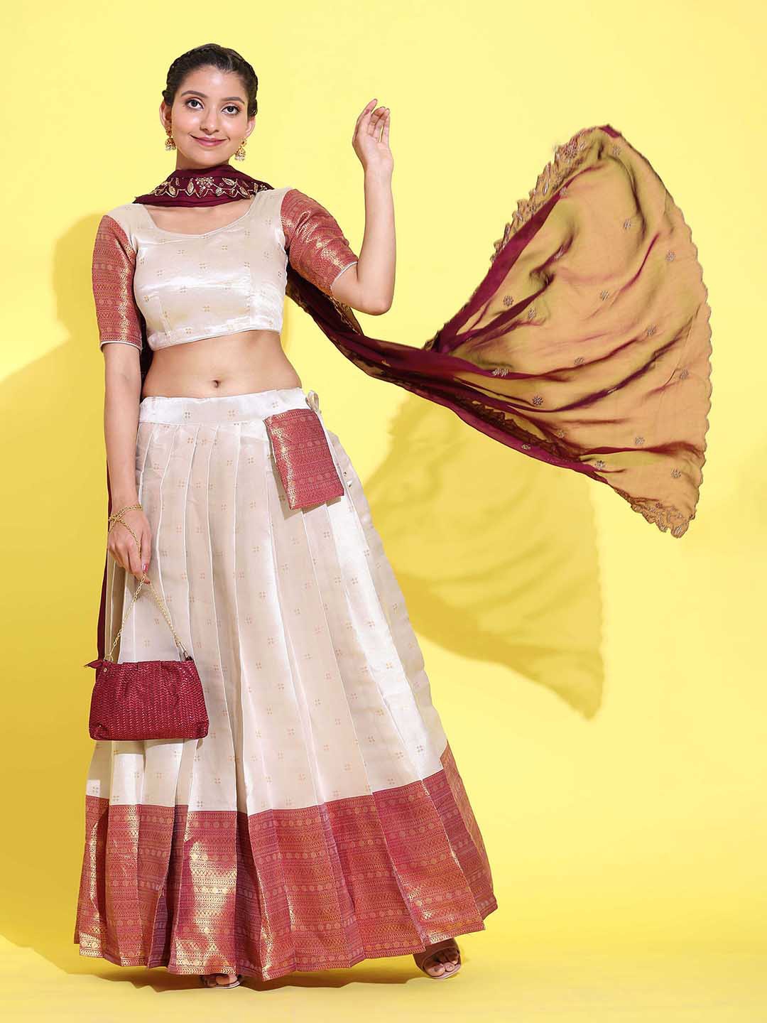 

Fabcartz Woven Design Semi-Stitched Lehenga & Unstitched Blouse With Dupatta, Pink
