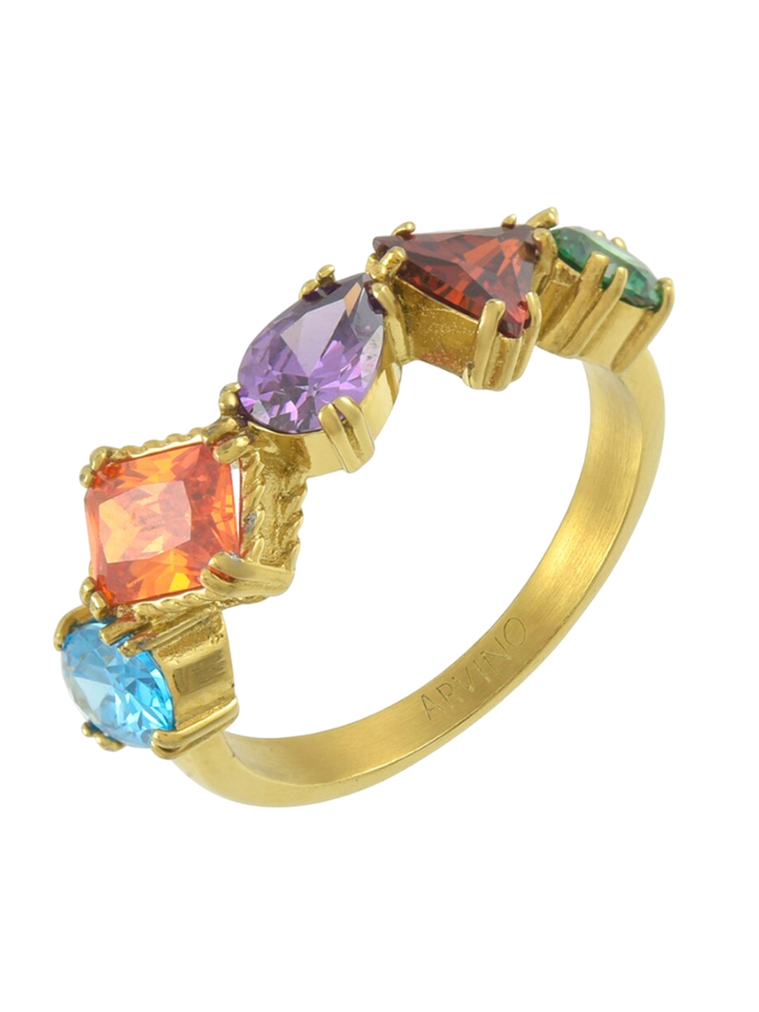 

ARVINO Gold Plated & Stone Studded Finger Ring