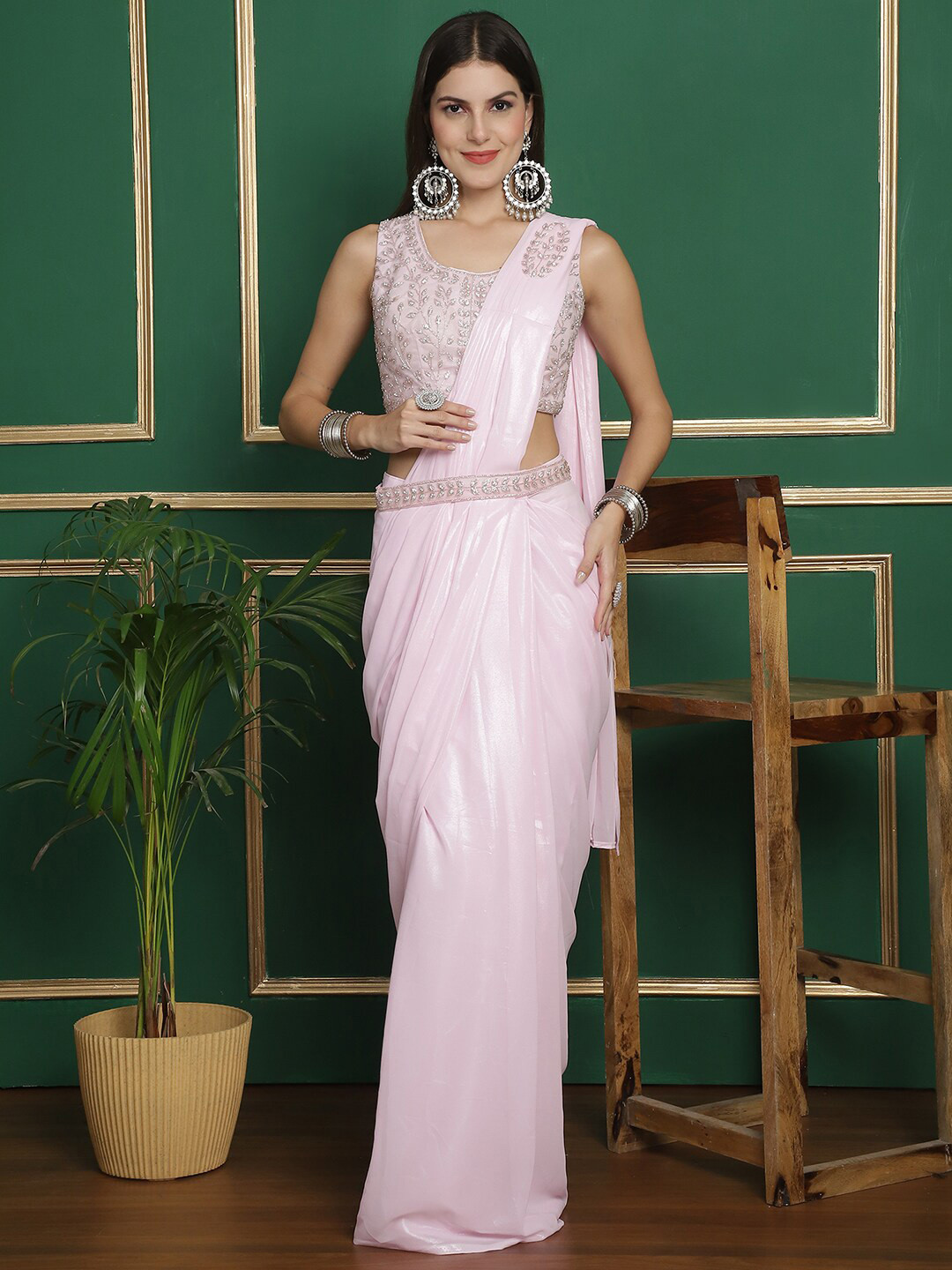 

Grancy Embroidered Ready To Wear Saree, Pink