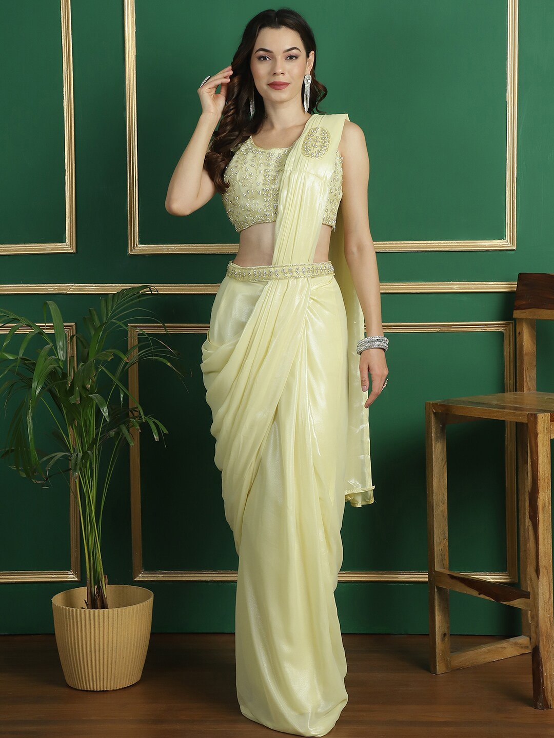 

Grancy Embellished Ready to Wear Saree, Yellow