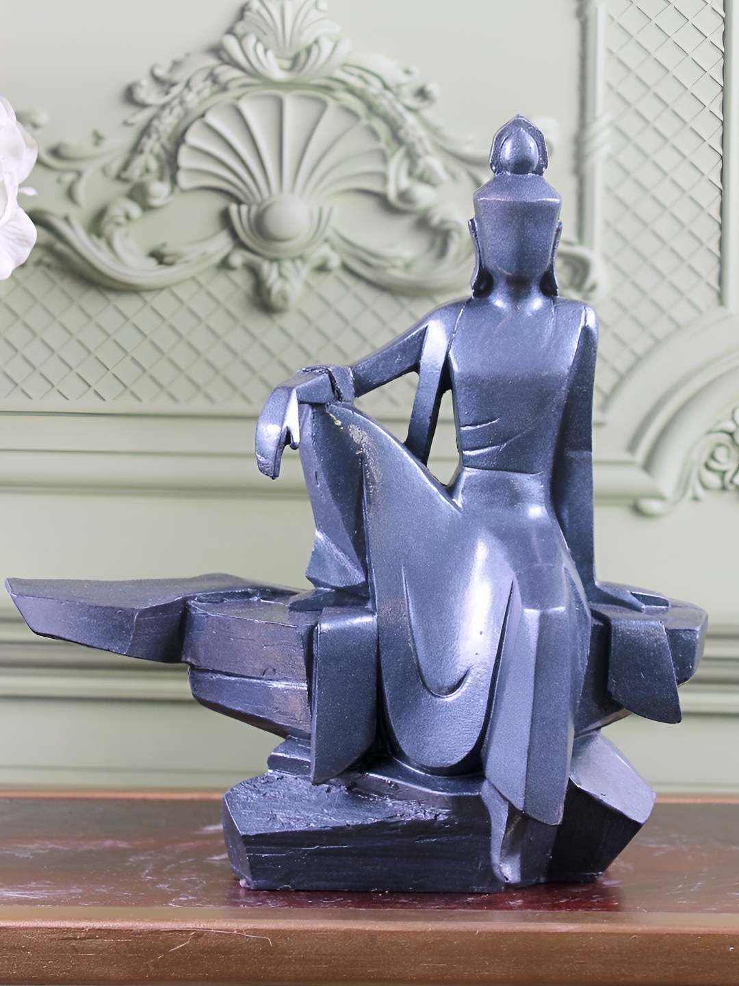 

THE WHITE INK DECOR Grey Buddha Figurine Showpiece