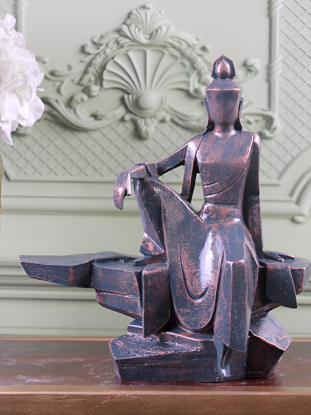 

THE WHITE INK DECOR Brown Buddha Figurine Showpiece