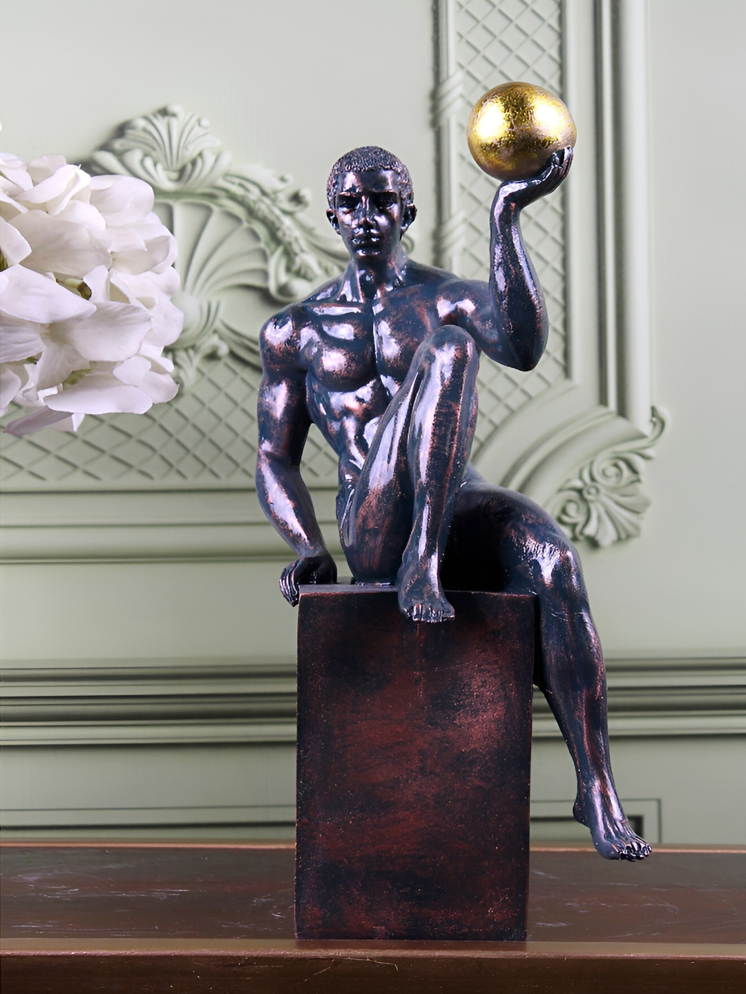 

THE WHITE INK DECOR Brown & Gold Toned Figurine Showpiece