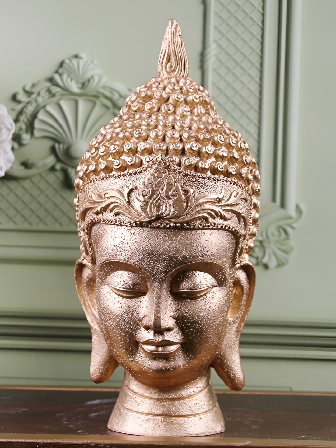 

THE WHITE INK DECOR Gold Toned Buddha Figurine Showpiece